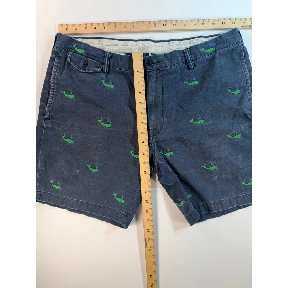 Polo Ralph Lauren Mens 38 Navy Blue Green Whale Embroidered Slim GI Fit Shorts